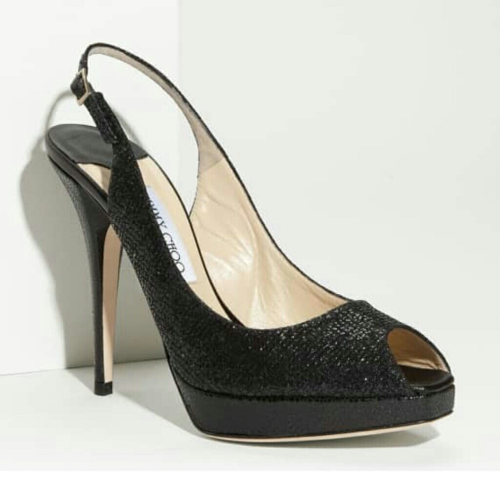 ✨👠🥳 Jimmy Choo CLEAN Platform Black Glitter Heels 38